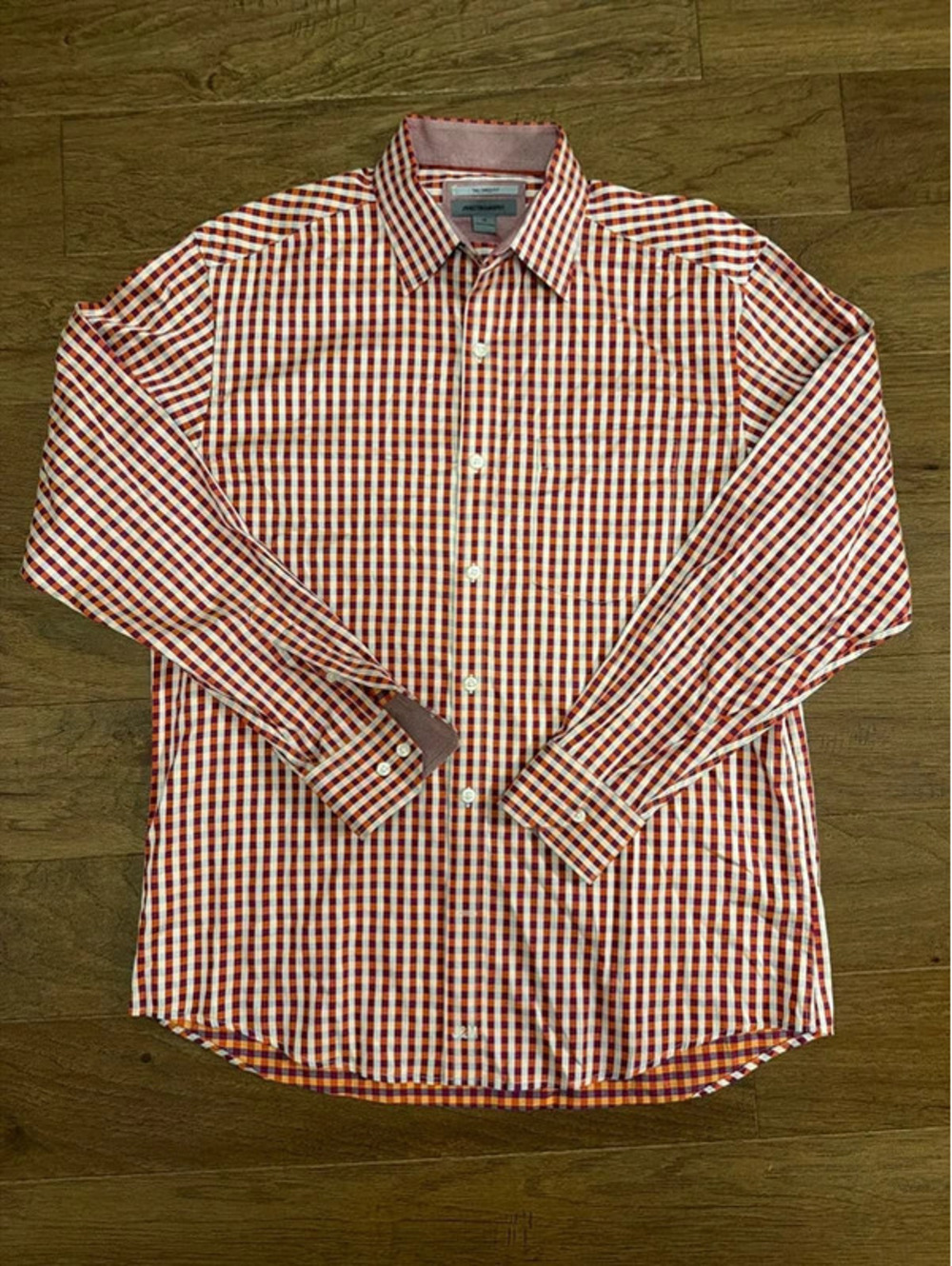 Johnston & Murphy Men’s M Tailored Fit Orange Blue Check Dress Shirt